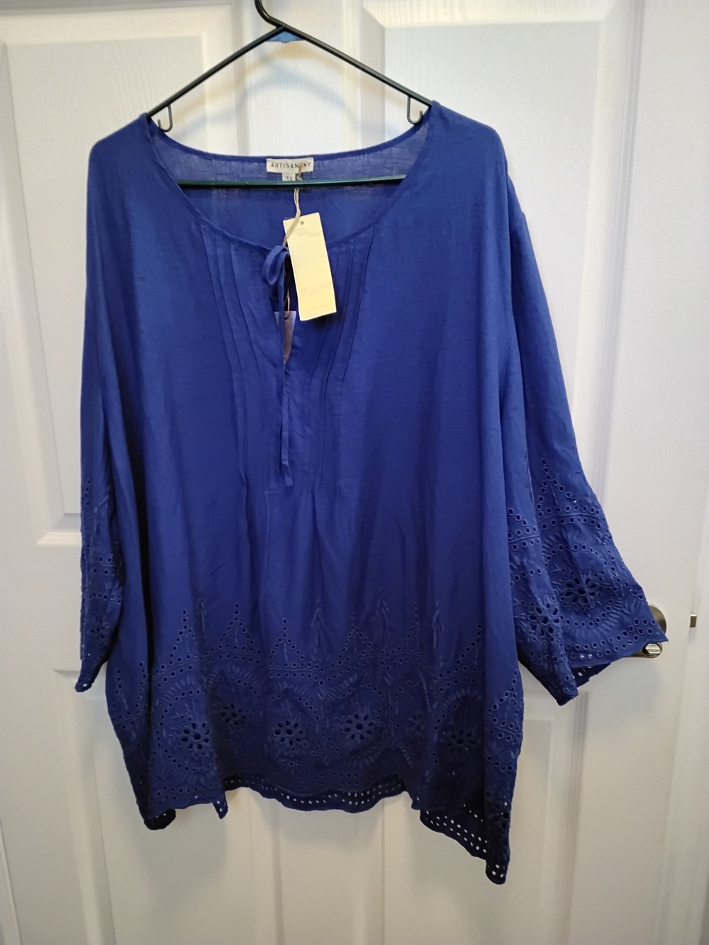 Artisan Ny Cobalt Linen Blend Oversized Blue Eyelet Trim Tunic Top *Size 3x)NWT